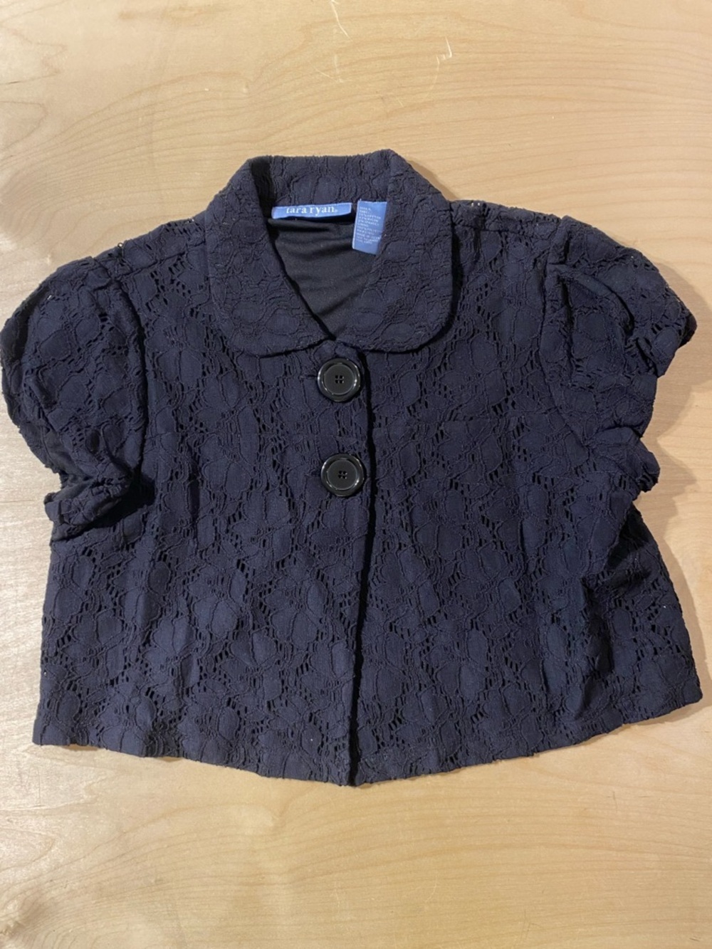 Tara Ryan Black Lace Cropped Jacket with Buttons Large (RE)